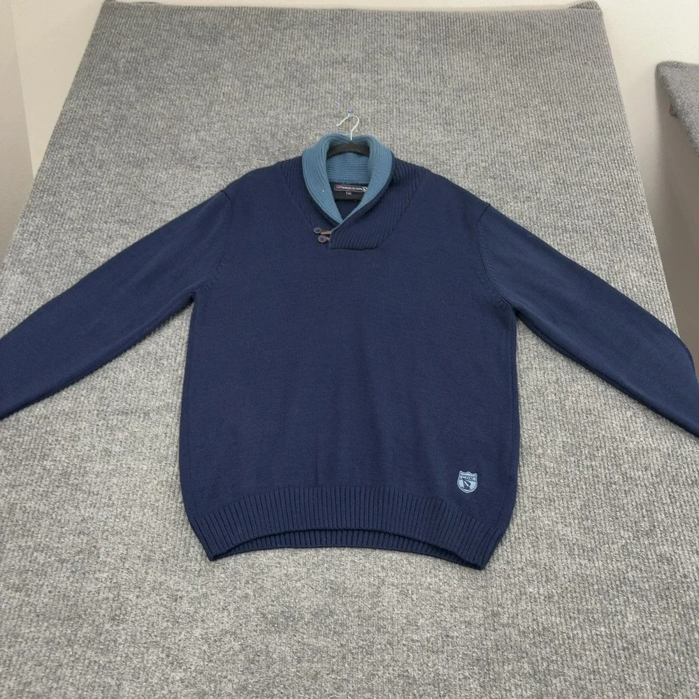 Giorgio Di Mare Sweater Mens XXL Blue Wool Blend Shawl Neck Elbow Patch Yachting